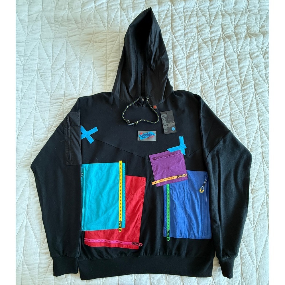 Cookies Multi-Pocket Hoodie Pullover Black Novelty Accents Mens